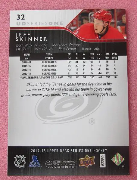 НХЛ Джефф Скиннер Каролина Харрикейнз № 32 1