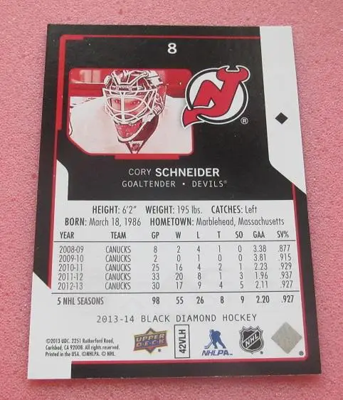 НХЛ Кори Шнайдер Ванкувер Кэнакс № 8 1