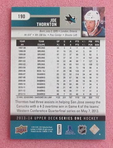 НХЛ Джо Торнтон Сан-Хосе Шаркс № 190 1