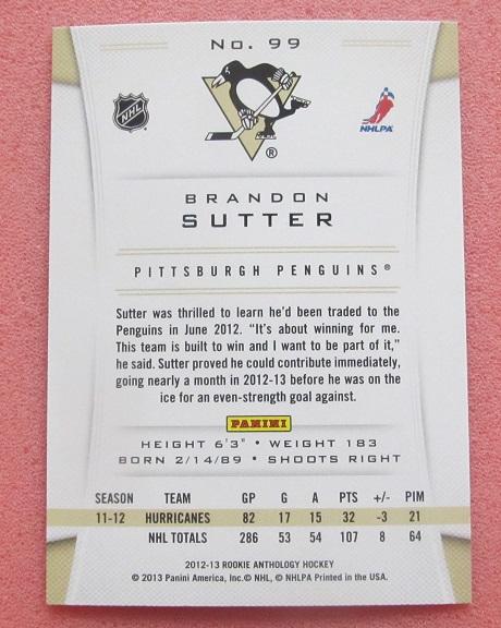 НХЛ Брендон Саттер Питтсбург Пингвинз № 99 1