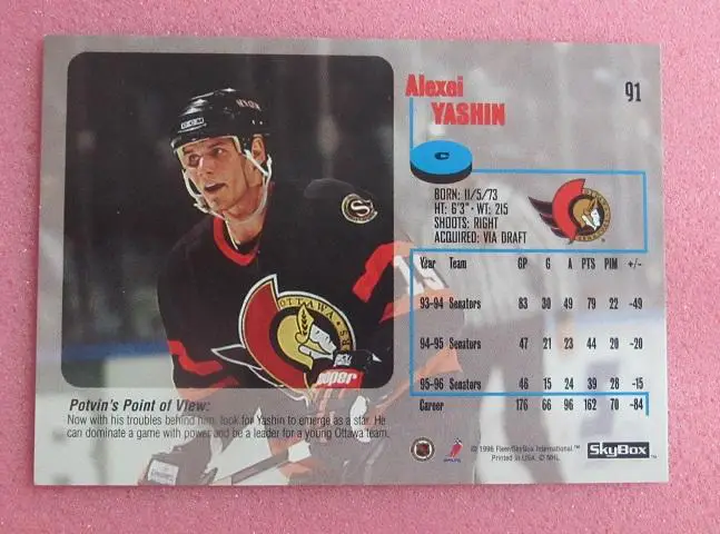 НХЛ Алексей Яшин Оттава Сенаторз Свердловск Динамо Москва ЦСКА Ярославль №91 1