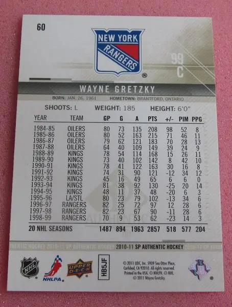 НХЛ Уэйн Гретцки Нью-Йорк Рейнджерс № 60 1