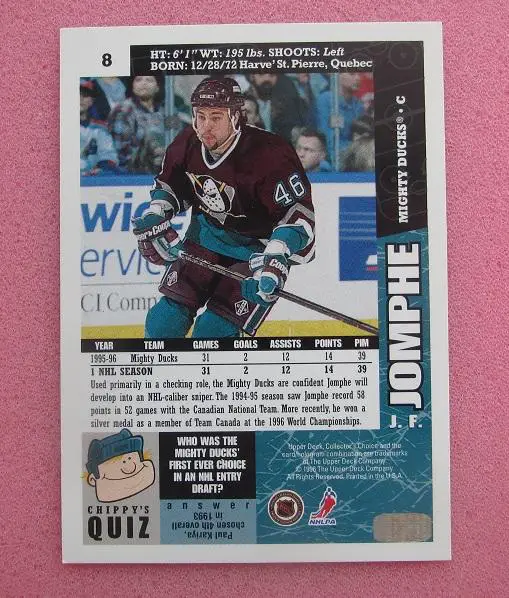 НХЛ Джон Франсуа Джомп Анахайм Майти Дакс № 8 1