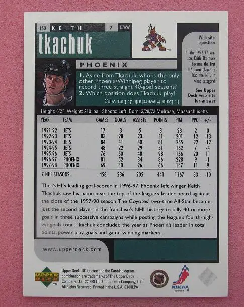 НХЛ Кит Ткачук Финикс Койотис № 160 1
