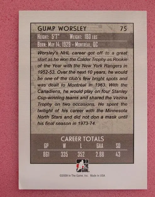 НХЛ Лорн Уорсли Нью-Йорк Рейнджерс Монреаль Канадиенс Миннесота Норт Старз № 75 1