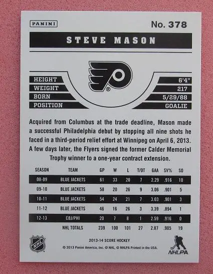 НХЛ Стив Мэйсон Филадельфия Флайерз № 378 1
