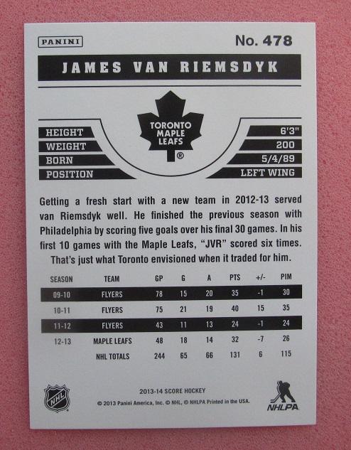 НХЛ Джеймс Ван Римсдайк Торонто Мэйпл Лифс № 478 1