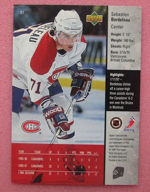 НХЛ Себастьян Бордело Монреаль Канадиенс № 87 1