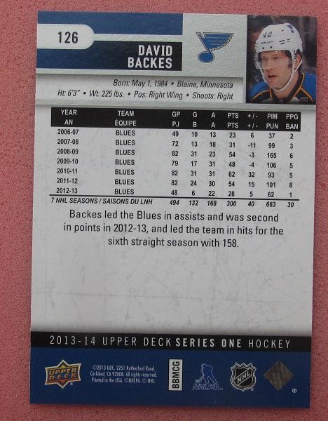НХЛ Дэвид Бэкес Сент-Луис Блюз № 126 1