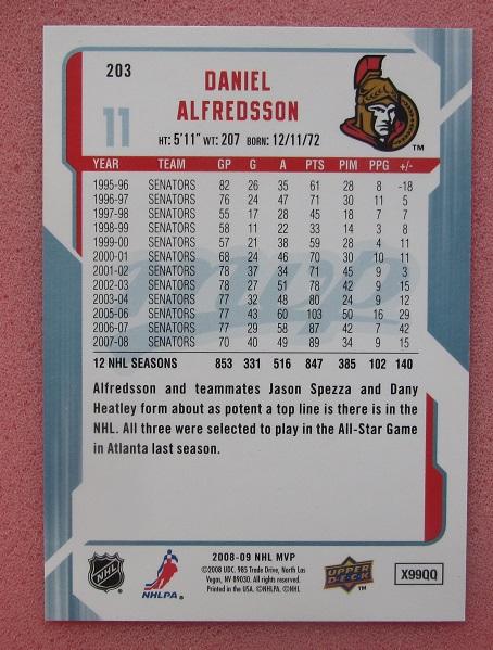 НХЛ Даниэль Альфредссон Оттава Сенаторз № 203 автограф 1