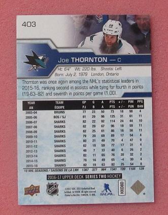 НХЛ Джо Торнтон Сан-Хосе Шаркс № 403 1