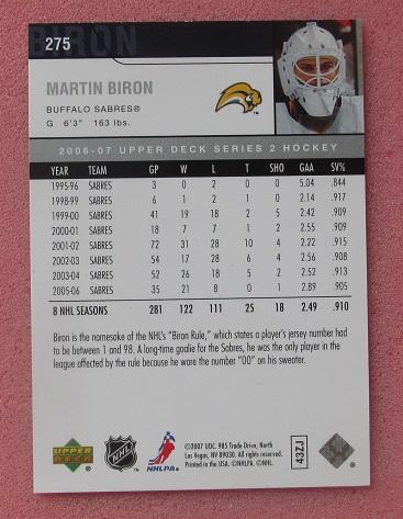 НХЛ Мартин Бирон Баффало Сейбрз № 275 1