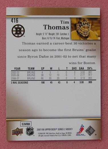 НХЛ Тим Томас Бостон Брюинз № 416 1