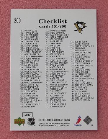 НХЛ Питтсбург Пингвинз № 200 чек-лист Сидни Кросби 1