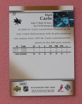 НХЛ Мэттью Карл Сан-Хосе Шаркс № 77 1