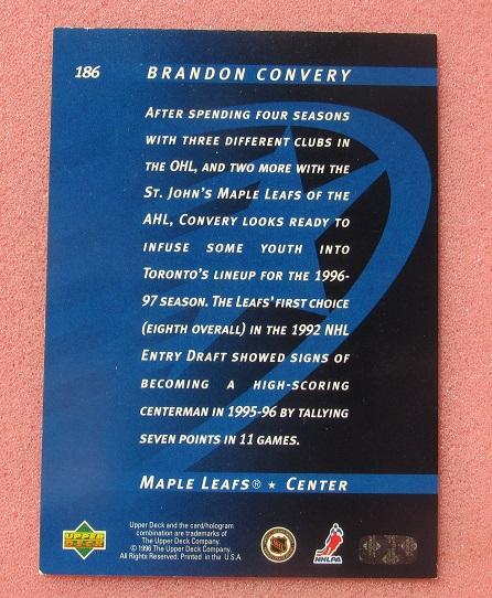 НХЛ Брендон Конвери Торонто Мэйпл Лифс № 186 1