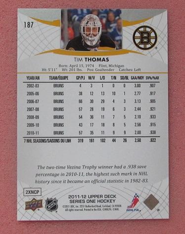 НХЛ Тим Томас Бостон Брюинз № 187 1