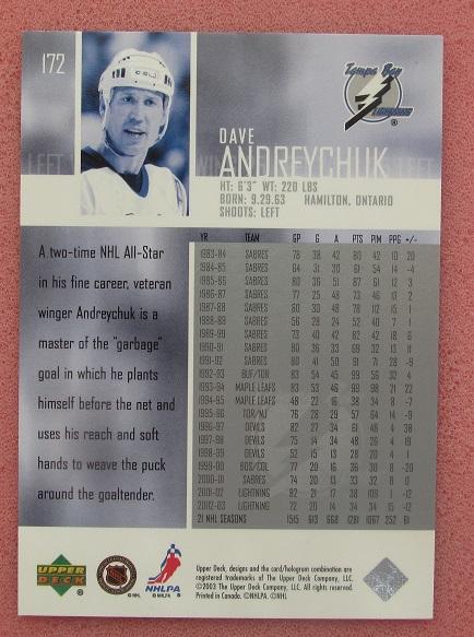 НХЛ Дэйв Андрейчук Тампа Бей Лайтнинг № 172 1