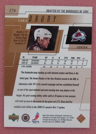 НХЛ Крис Друри Колорадо Эвеланш № 274 1
