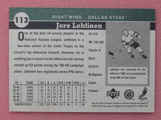 НХЛ Йере Лехтинен Даллас Старз № 113 1