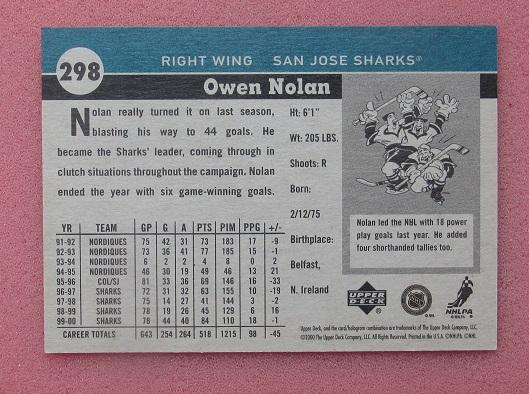 НХЛ Оуэн Нолан Сан-Хосе Шаркс № 298 1