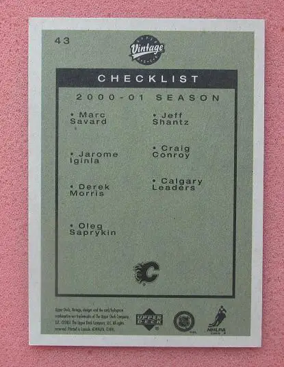 НХЛ Калгари Флеймз № 43 чек-лист Олег Сапрыкин ЦСКА Динамо Москва СКА Уфа Сочи 1