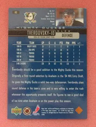 НХЛ Олег Твердовский Анахайм Майти Дакс Крылья Советов Москва Омск Уфа № 102 1