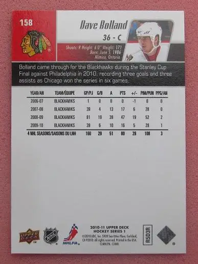 НХЛ Дэйв Болланд Чикаго Блэкхокс № 158 1