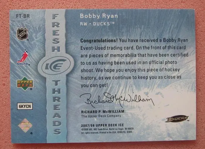 НХЛ Бобби Райан Анахайм Дакс №FT-BR джерси 1