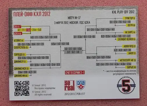 КХЛ ЦСКА Москва - СКА Санкт-Петербург сезон 2012 № РОВ-017 1