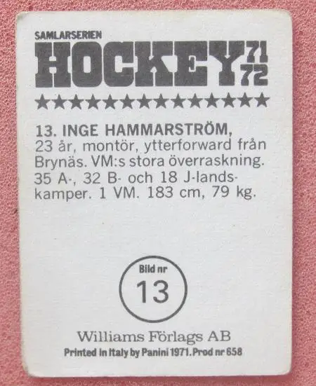 сборная Швеция Инге Хаммарстрём № 13 1