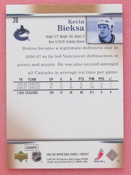 НХЛ Кевин Биекса Ванкувер Кэнакс № 36 1