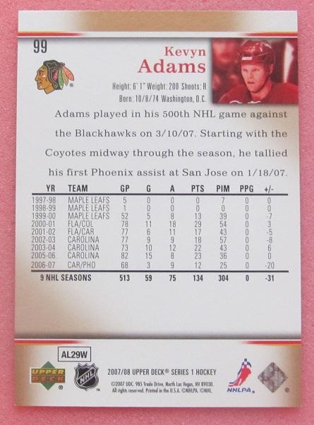 НХЛ Кевин Адамс Чикаго Блэкхокс № 99 1