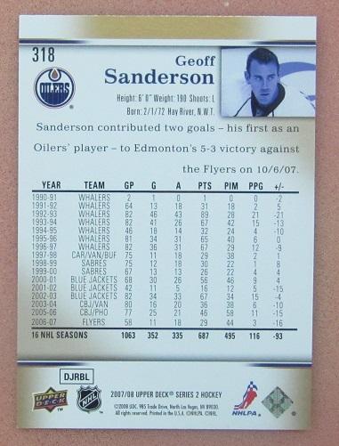 НХЛ Джефф Сандерсон Эдмонтон Ойлерз № 318 1