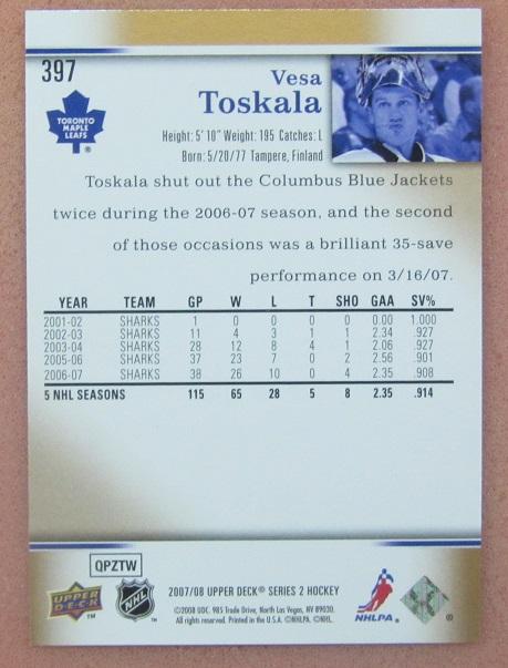 НХЛ Веса Тоскала Торонто Мэйпл Лифс № 397 1