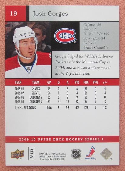 НХЛ Джош Горджес Монреаль Канадиенс № 19 1