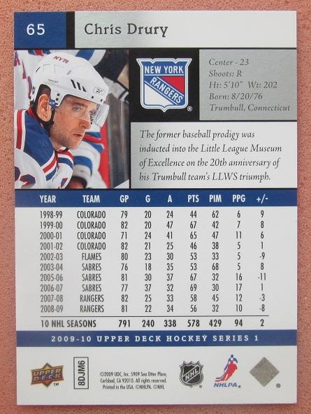 НХЛ Крис Друри Нью-Йорк Рейнджерс № 65 1