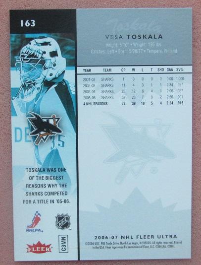 НХЛ Веса Тоскала Сан-Хосе Шаркс № 163 1