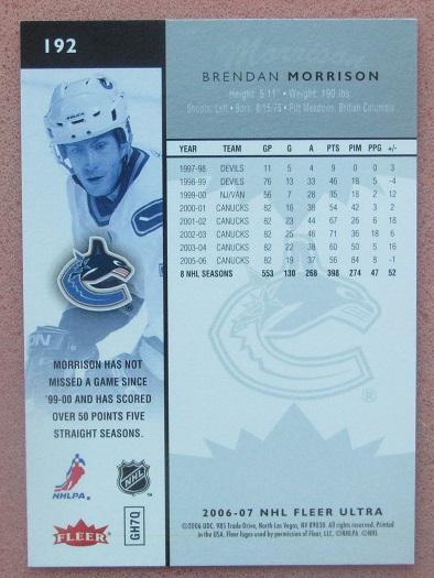 НХЛ Брендон Моррисон Ванкувер Кэнакс № 192 1