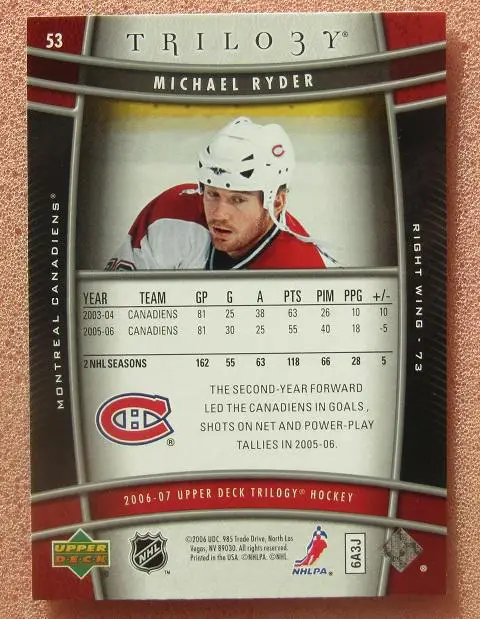 НХЛ Майкл Райдер Мореаль Канадиенс № 53 1