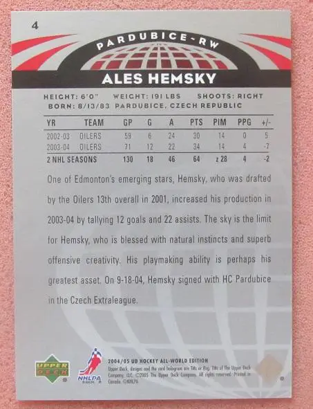 НХЛ Алеш Гемски Эдмонтон Ойлерз Пардубице Чехия № 4 1