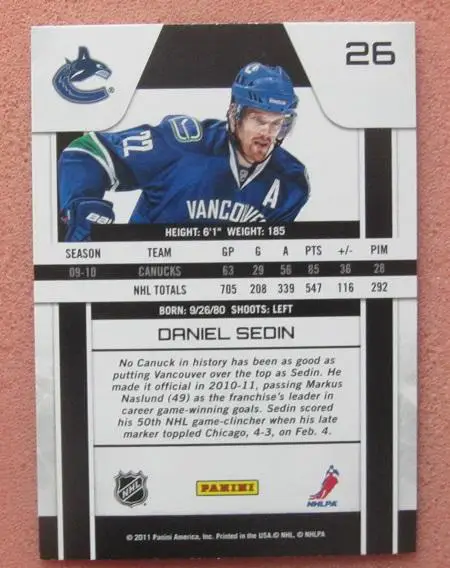 НХЛ Даниэль Седин Ванкувер Кэнакс № 26 1