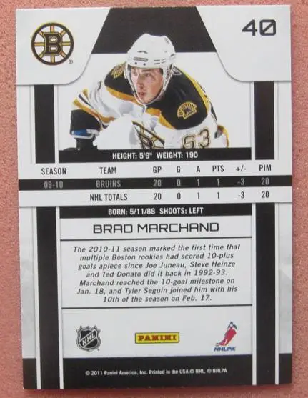 НХЛ Бред Маршанд Бостон Брюинз № 40 1