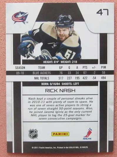 НХЛ Рик Нэш Коламбус Блю Джекетс № 47 1