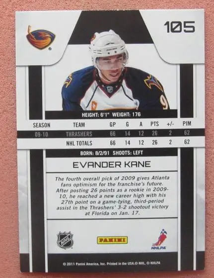 НХЛ Эвандер Кейн Атланта Трэйшерз № 105 1