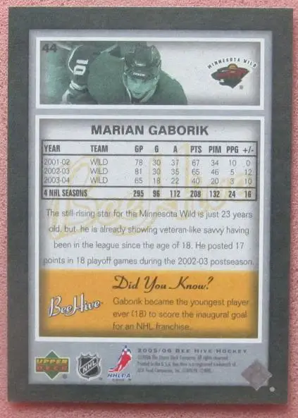 НХЛ Мариан Габорик Миннесота Уайлд № 44 1