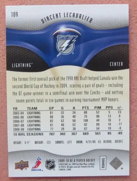 НХЛ Венсан Лекавалье Тампа Бэй Лайтнинг № 109 1