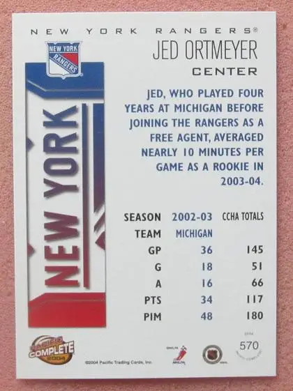 НХЛ Джед Ортмайер Нью-Йорк Рейнджерс № 570 1