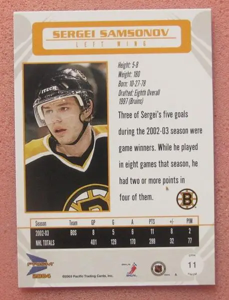 НХЛ Сергей Самсонов Бостон Брюинз ЦСКА Динамо Москва № 11 1
