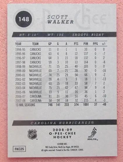 НХЛ Скотт Уокер Каролина Харрикейнз № 148 1
